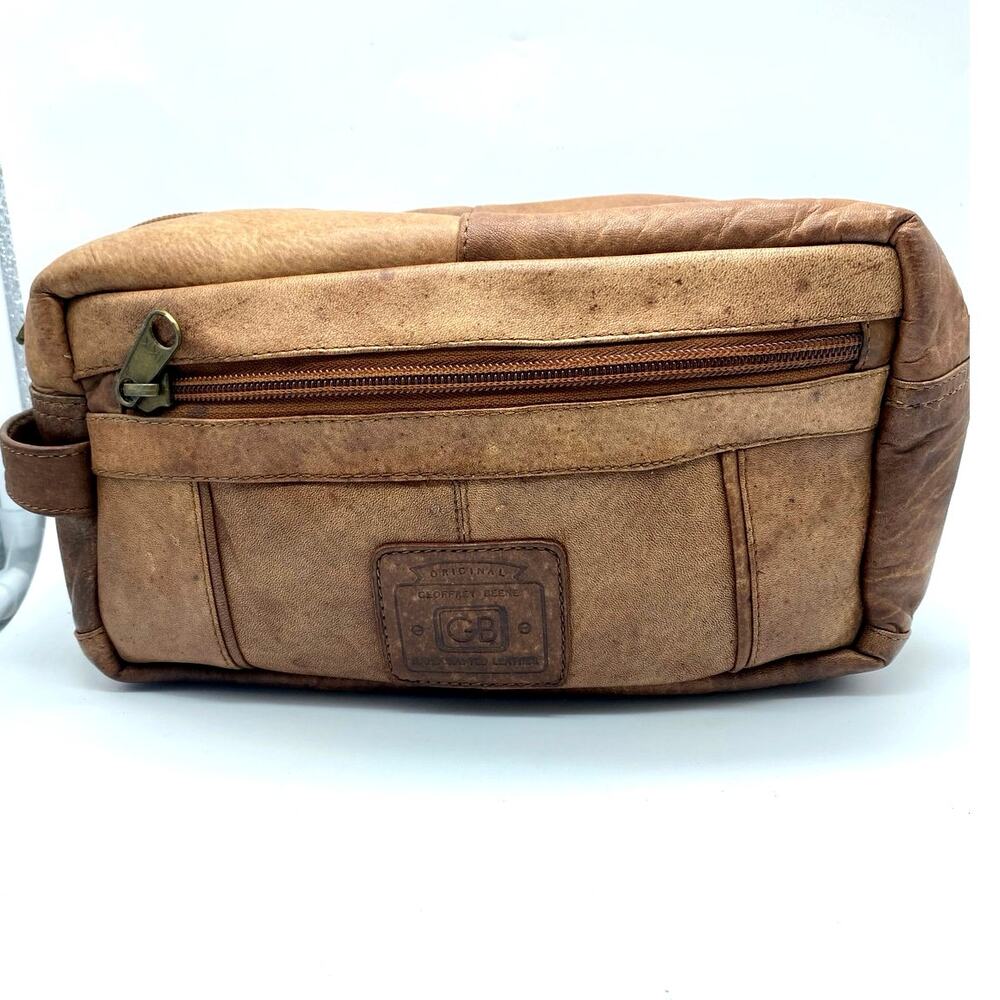 Mens Grooming Pouch Geoffrey Beene Handcrafted‎ Leather Organizer Toiletry Case